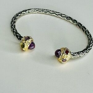Two Tone Amethyst Braided Cuff Bracelet
